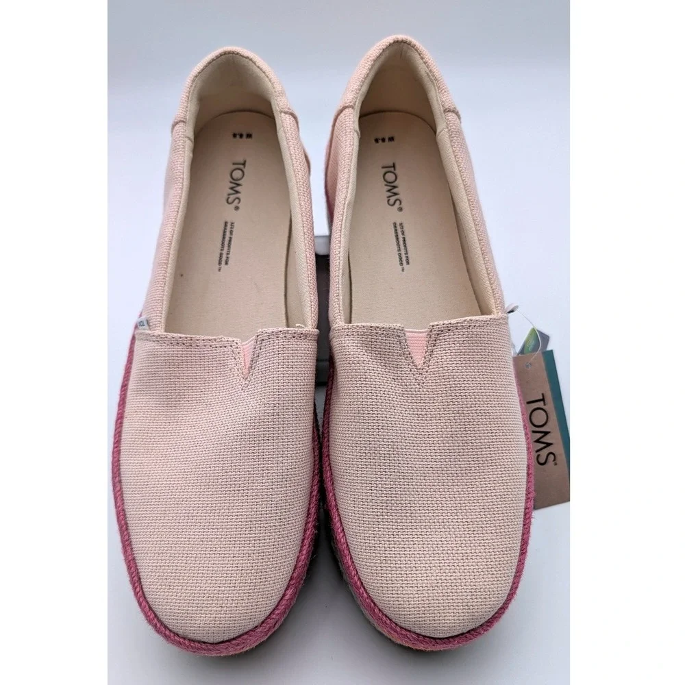 Toms Wmn Valencia Dusty Peach Metallic Linen Platform Slip On Shoes 10019807 8.5